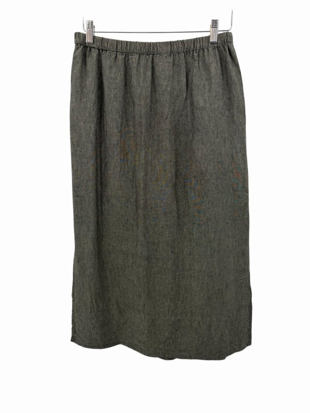 EILEEN FISHER Women's Gray Linen Double Walking Slit Straight Pull On Skirt LG - Picture 1 of 5